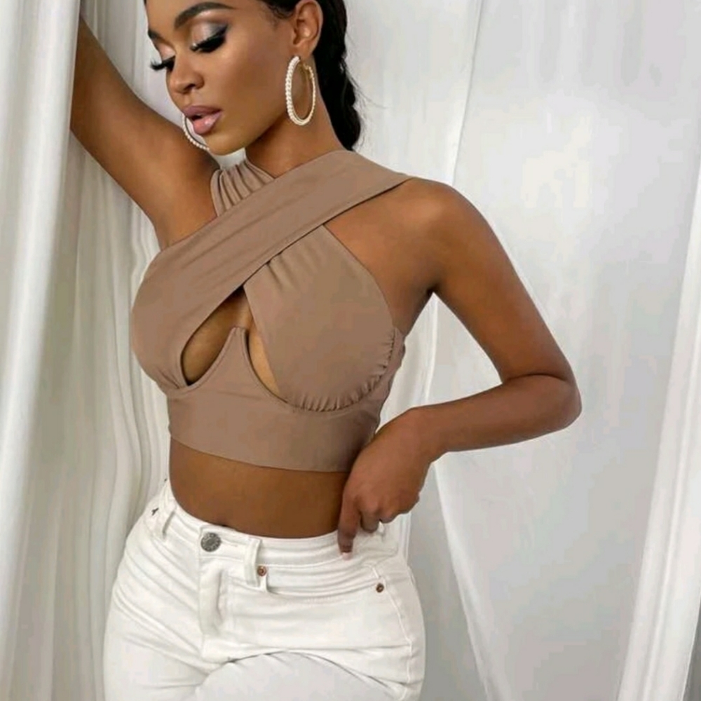 Cross Wrap Crop Tank Top - Picture 3 of 6